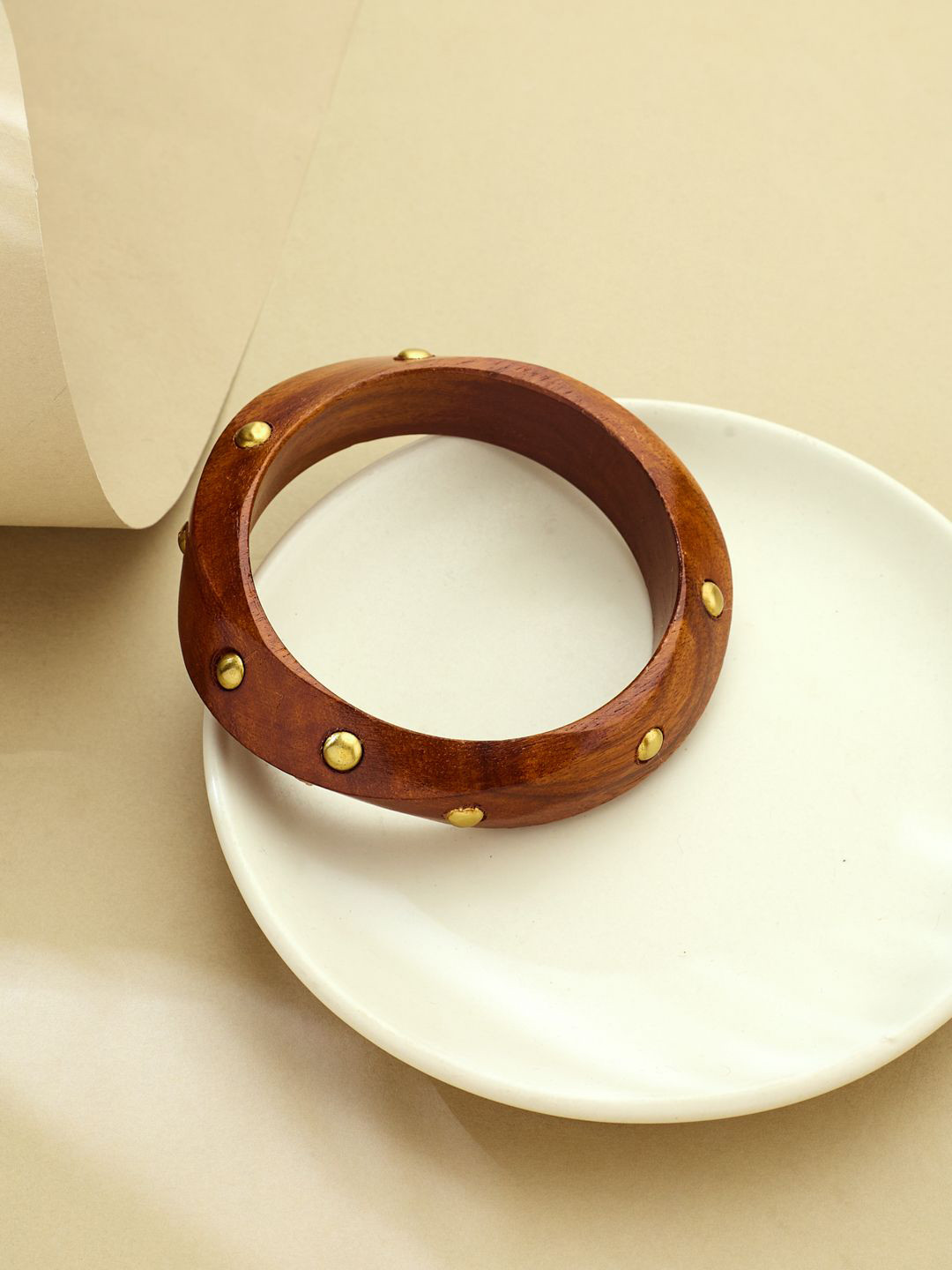 

ATIBELLE Gold-Plated Square Twisted Shaped Wooden Bangle
