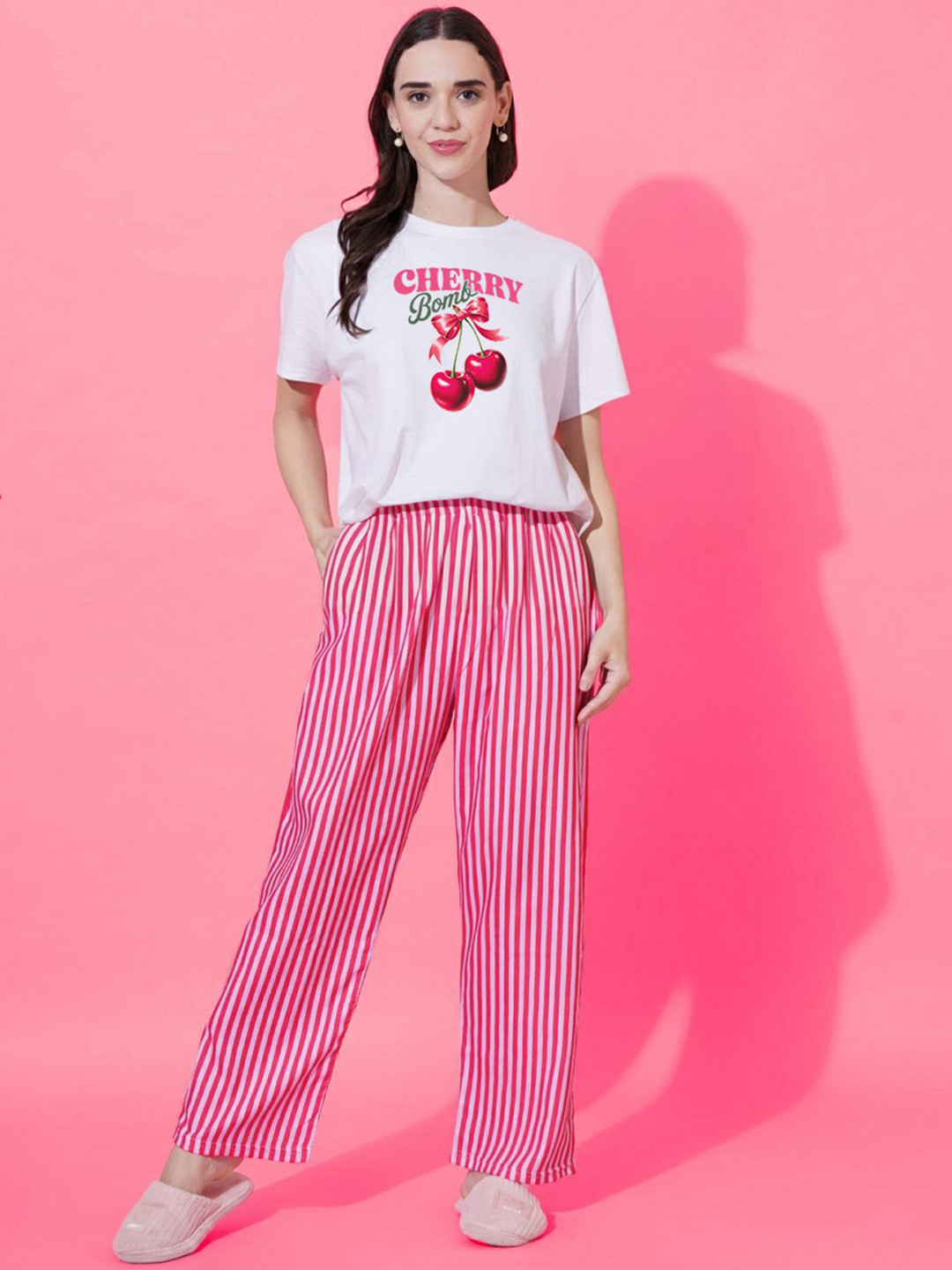 FFLIRTYGO Women Graphic Printed Round Neck Night suit