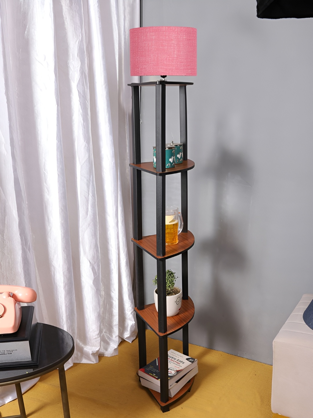 

Devansh Pink and black Wooden Shelf Floor Lamp