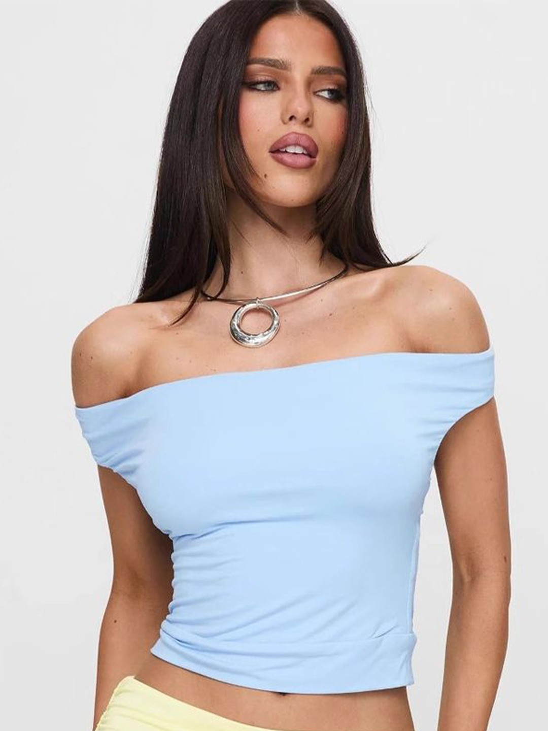 

LULU & SKY Off-Shoulder Bardot Crop Top, Blue