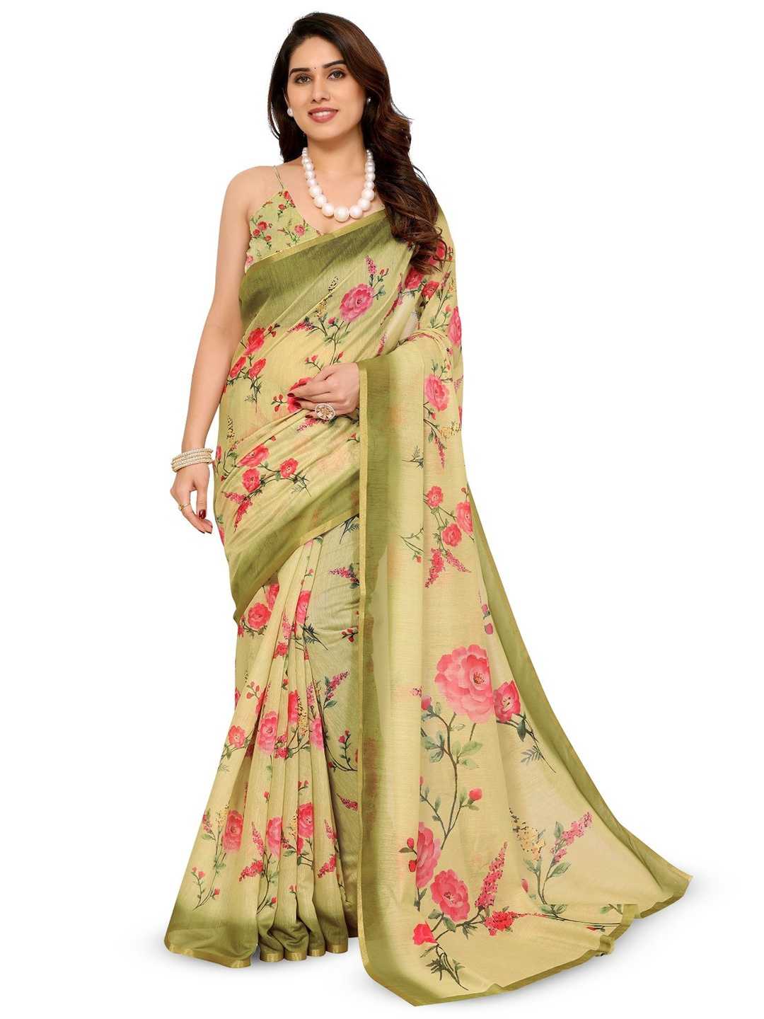 

Moda Rapido Floral Zari Saree, Green