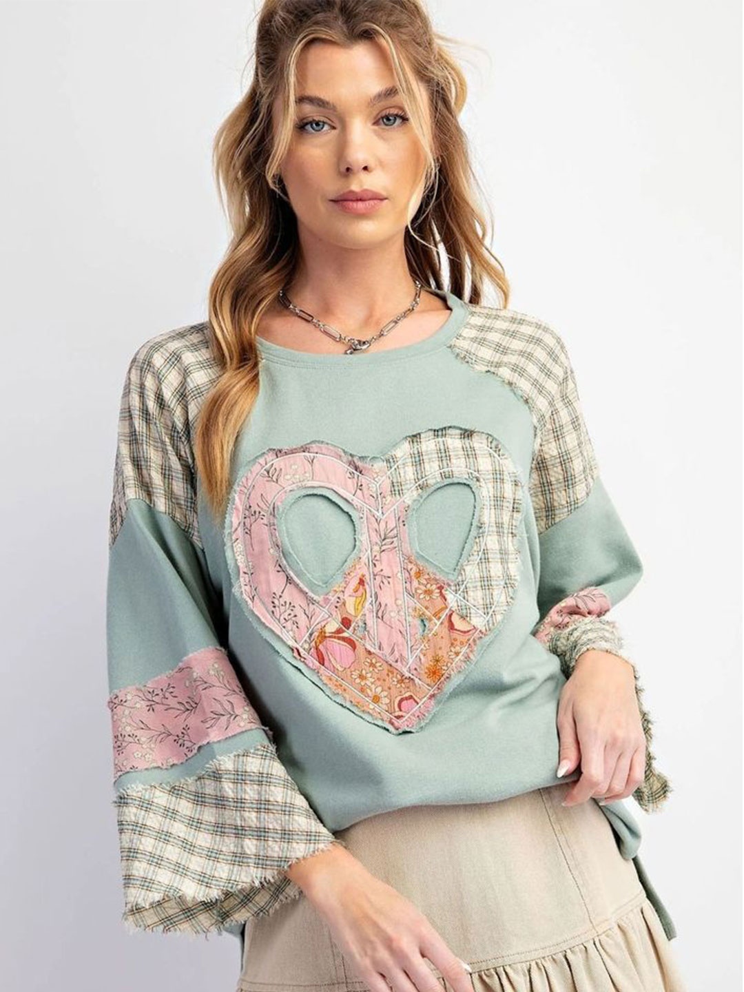 

LULU & SKY Print Bell Sleeve Top, Green