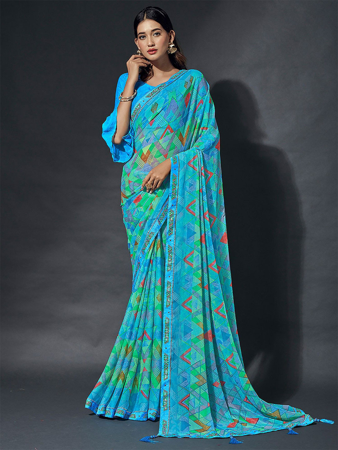 

LeeliPeeri Designer Poly Chiffon Saree, Blue