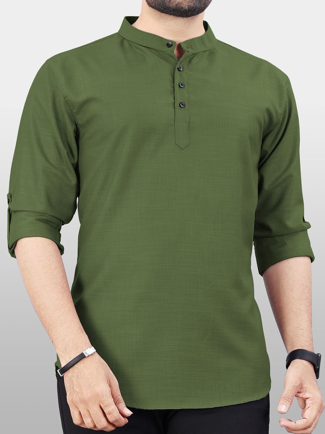 

VeBNoR Men Thread Work Kurta, Green