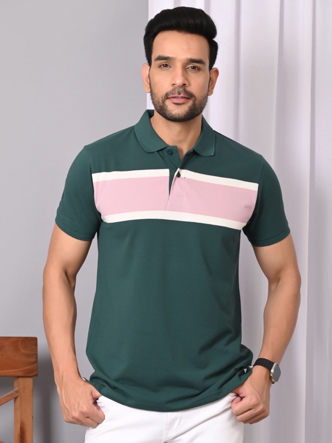 

ARBOUR Men Striped Polo Collar Slim Fit T-shirt, Multi