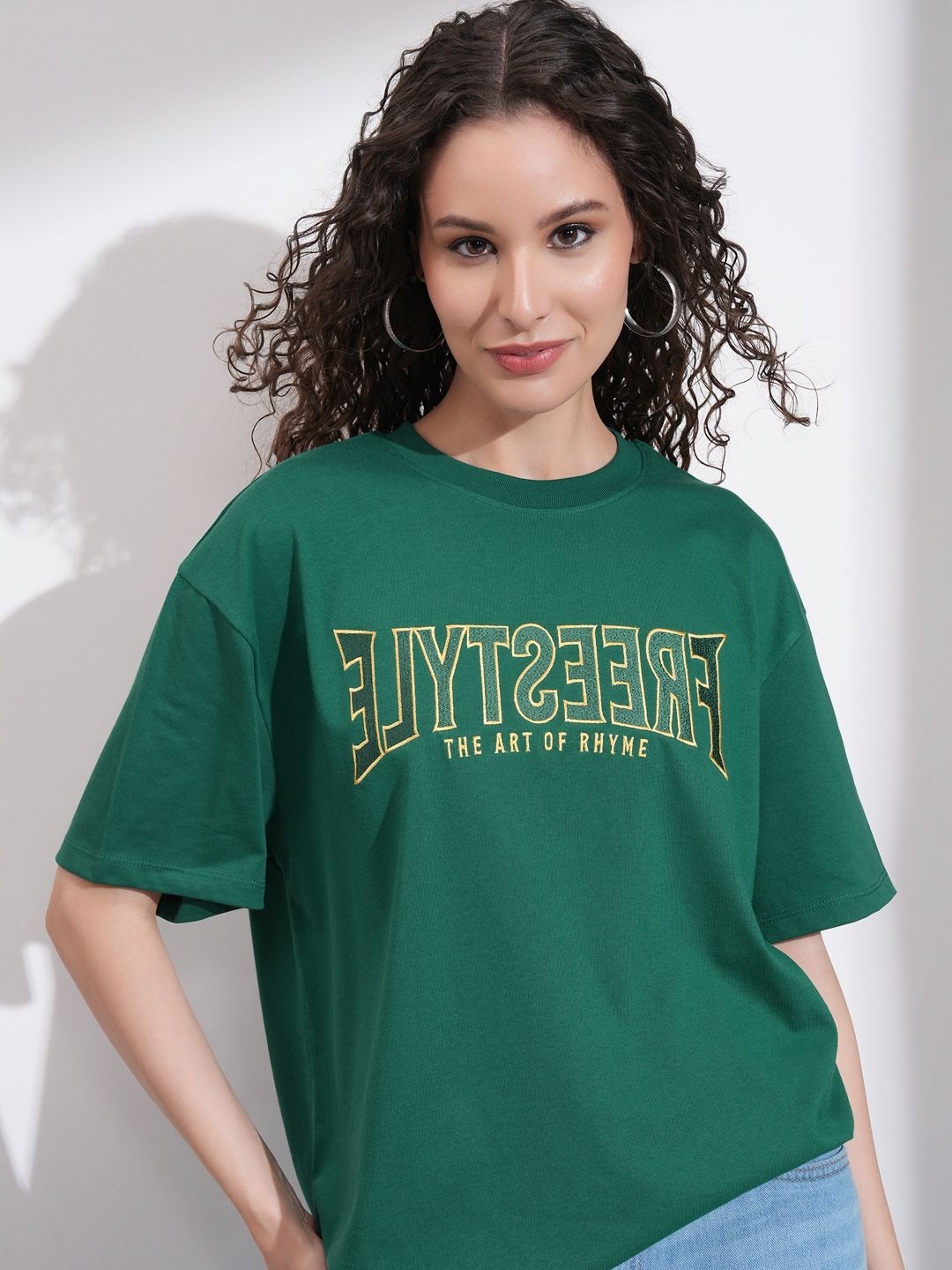 

Basics By Tokyo Talkies Women Drop-Shoulder Sleeves T-shirt, Green