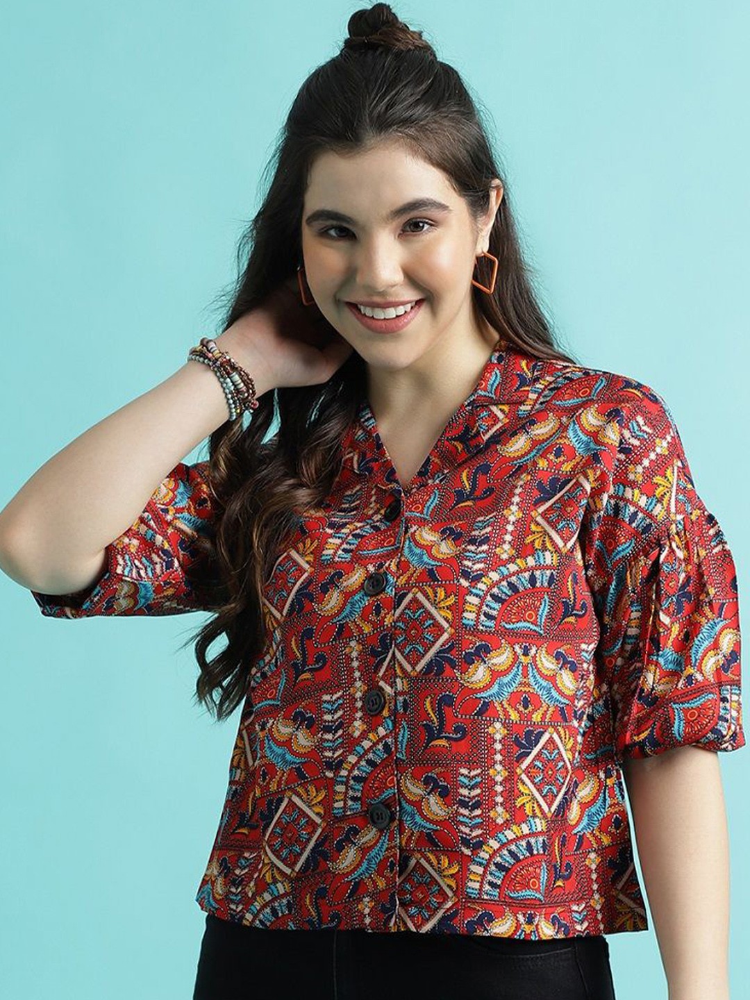 

DressBerry Women Modern Boxy Opaque Party Shirt, Red