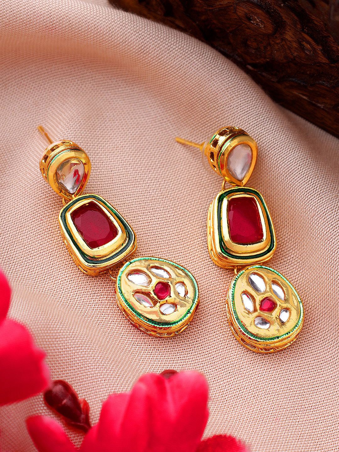 

AARSEE OFFICIAL Anti-Tarnish 22KT Gold Plated Ruby Elegance Earrings
