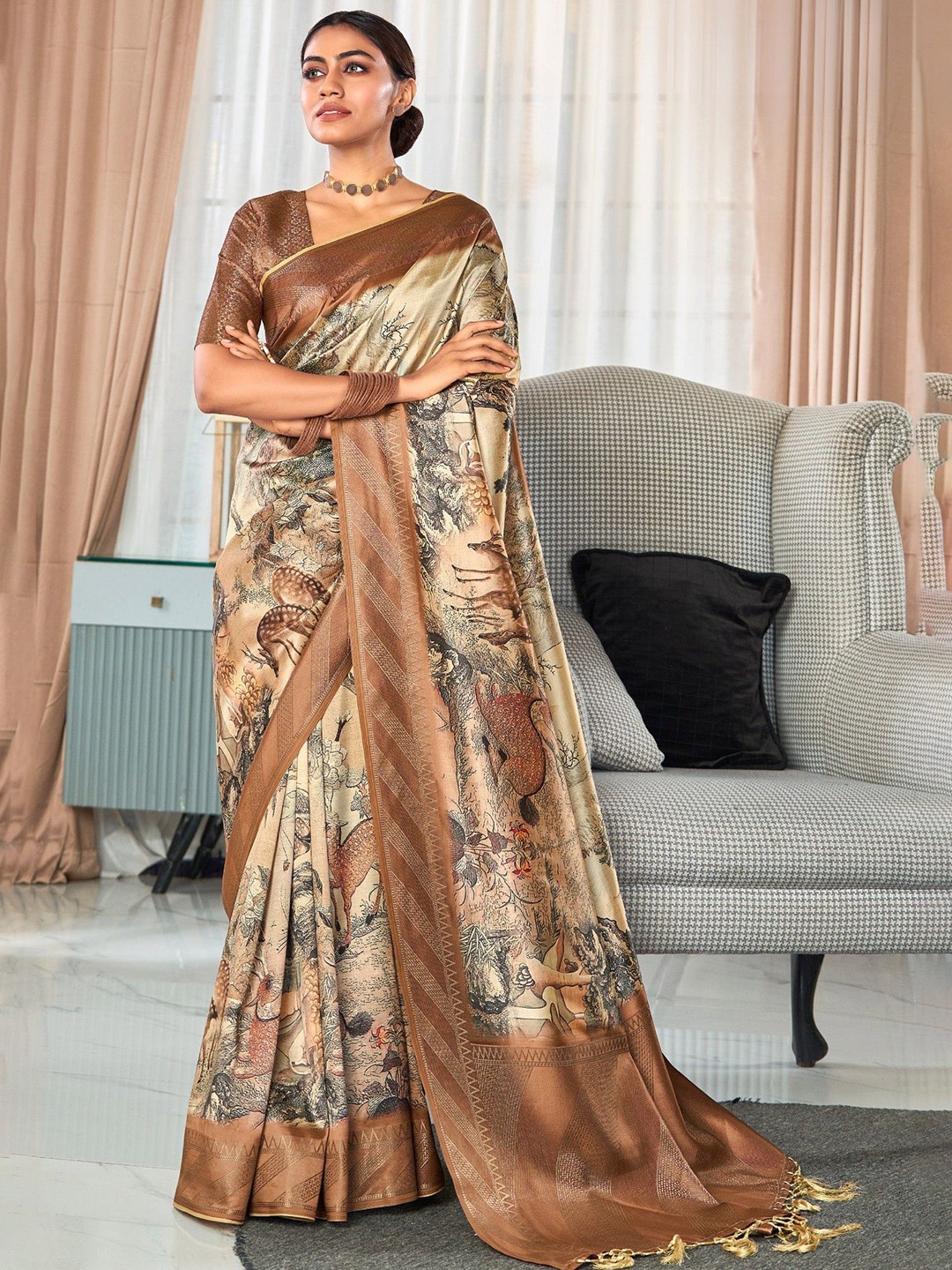 

MySilkLove Silk Blend Banarasi Saree, Brown