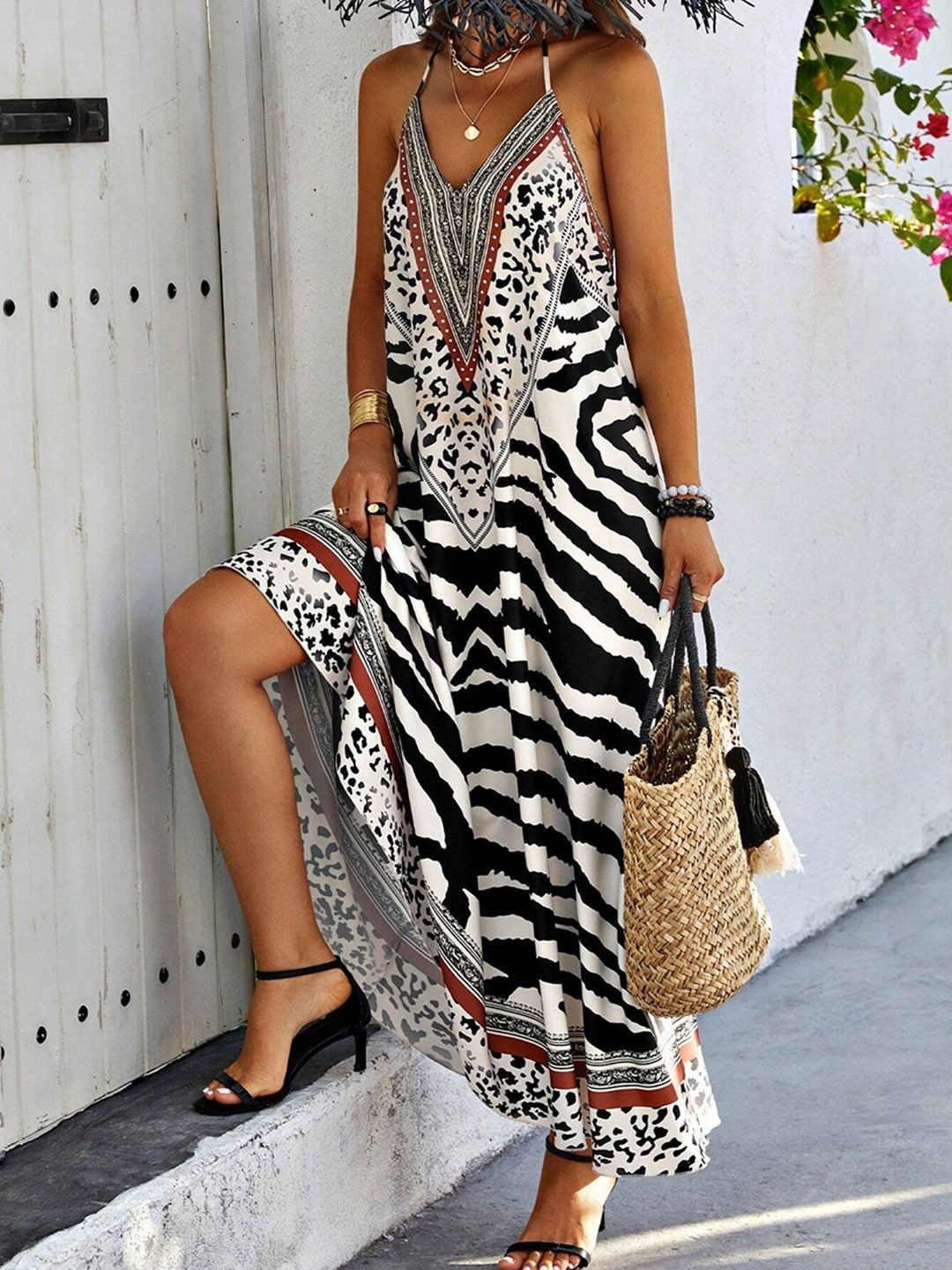 

JC Mode Print Maxi Dress, Black