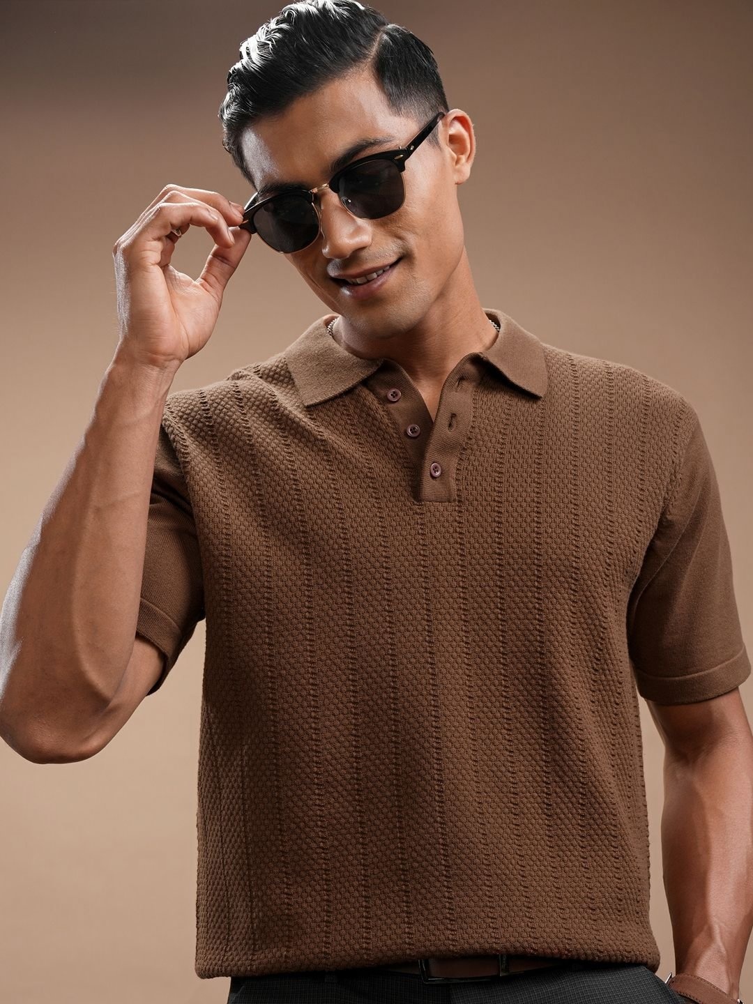 

HIGHLANDER Men Polo Collar T-shirt, Brown