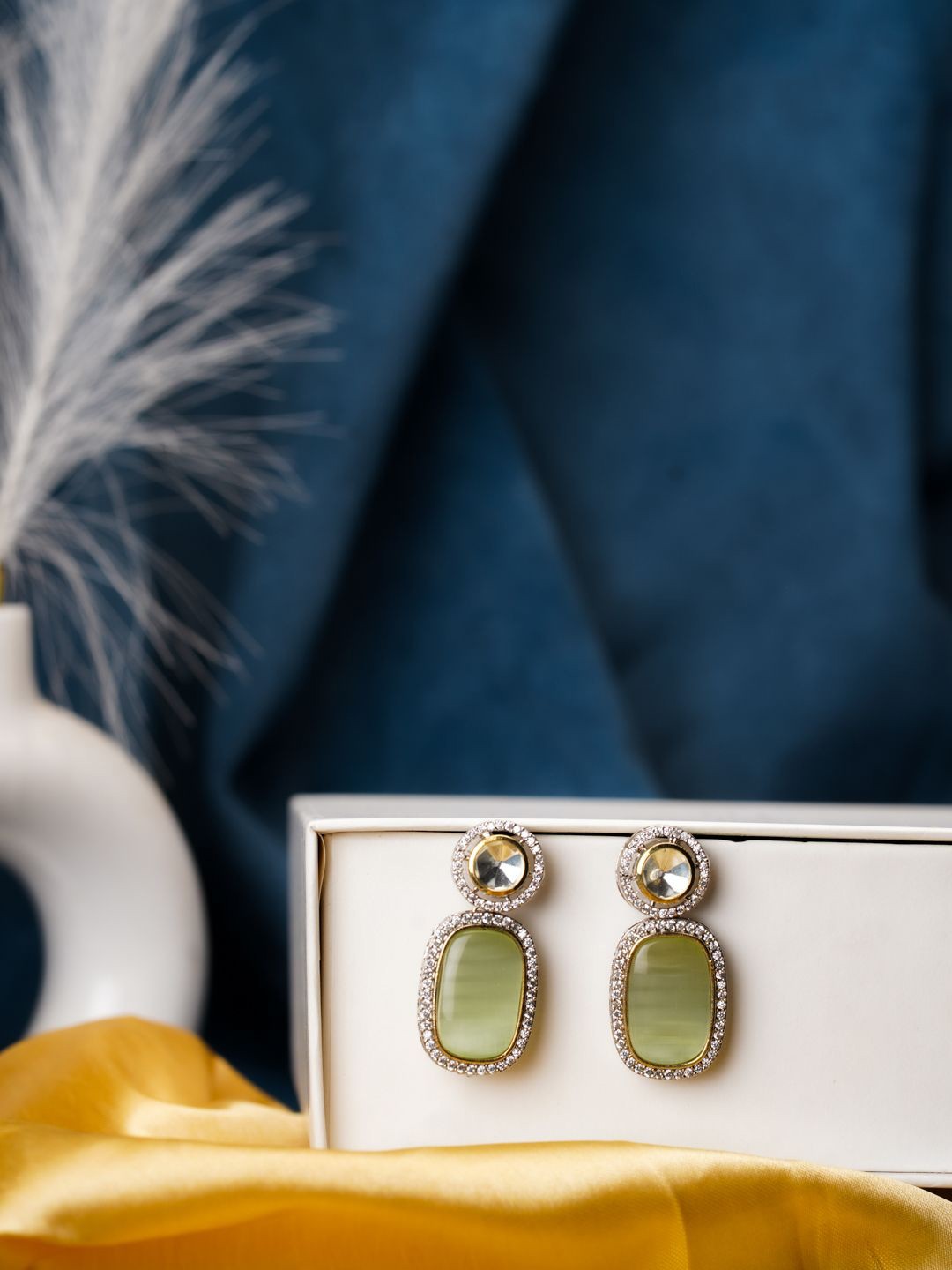 

AARSEE OFFICIAL Anti-Tarnish 22KT Gold Plated Dazzling Pastel Green Earrings, Silver