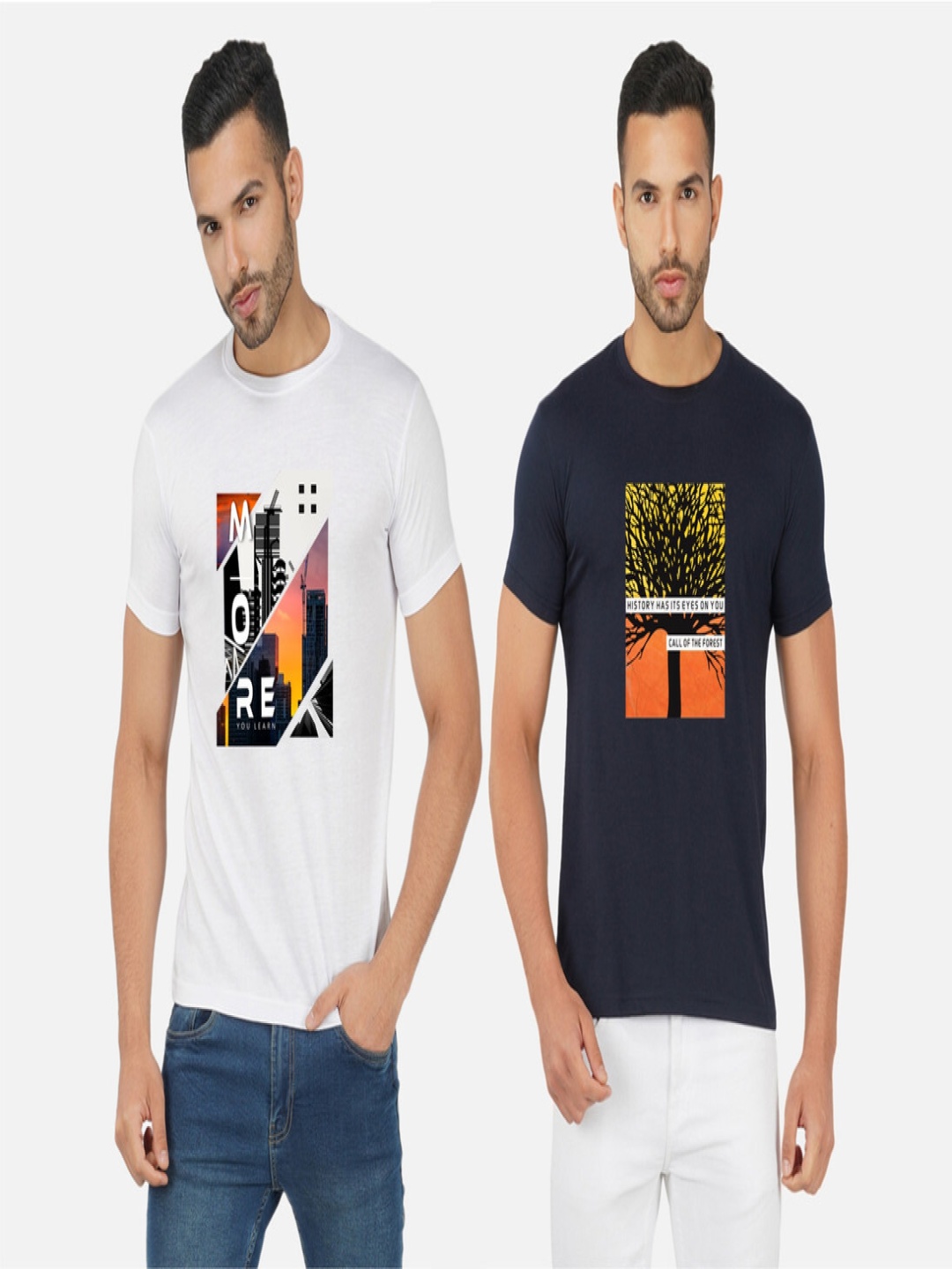 

GLOBAL NOMAD Men 2 Printed Bio Finish Applique T-shirt, White