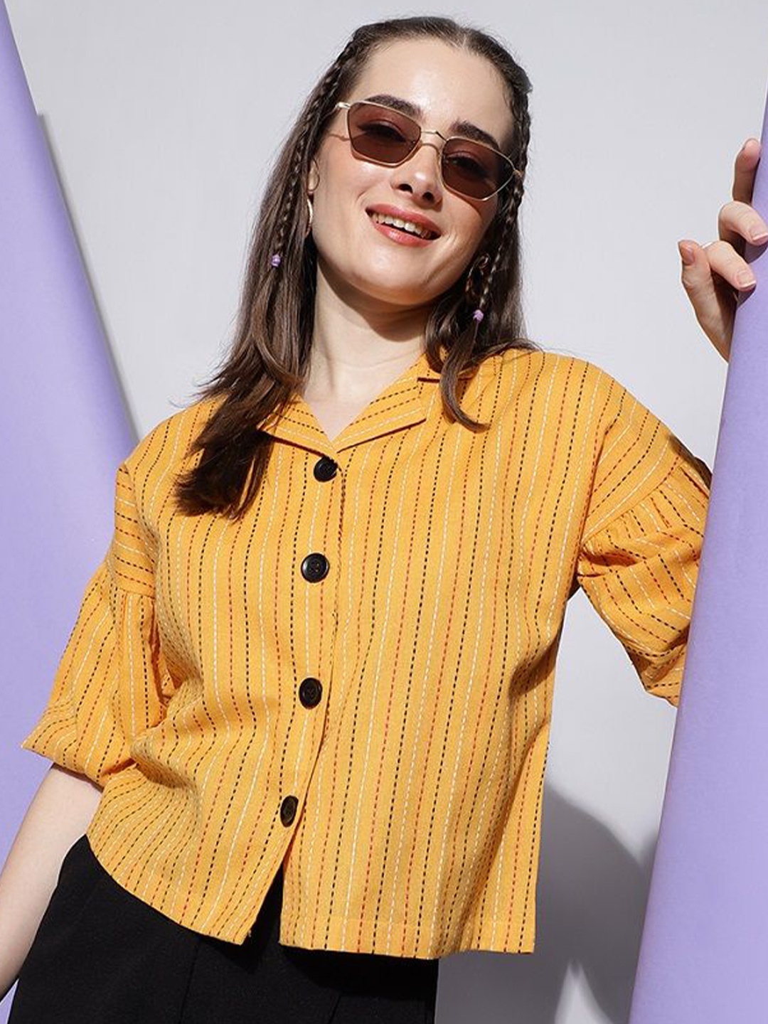 

DressBerry Women Modern Boxy Opaque Party Shirt, Yellow
