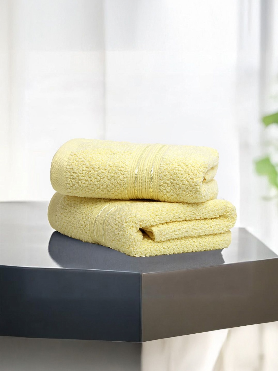 

LANE LINEN Yellow 2 Pieces Pure Cotton 575 GSM Hand Towels