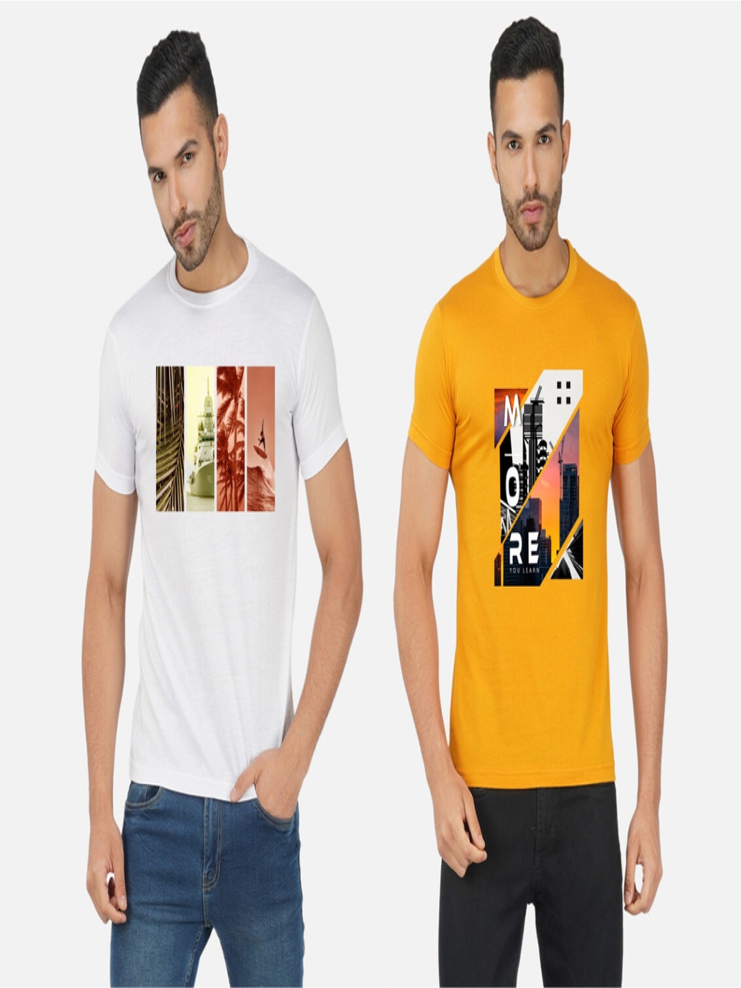 

GLOBAL NOMAD Men 2 Printed Bio Finish Applique T-shirt, Mustard