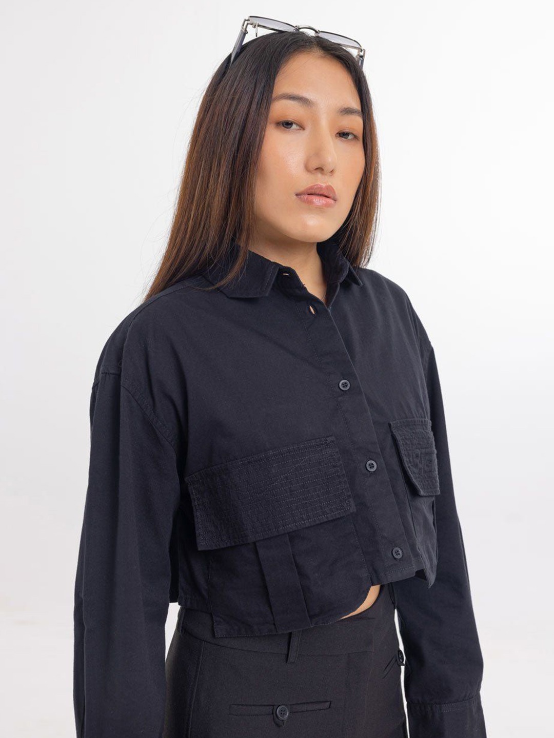 

Urban Monkey Women Relaxed Boxy Opaque Casual Shirt, Black