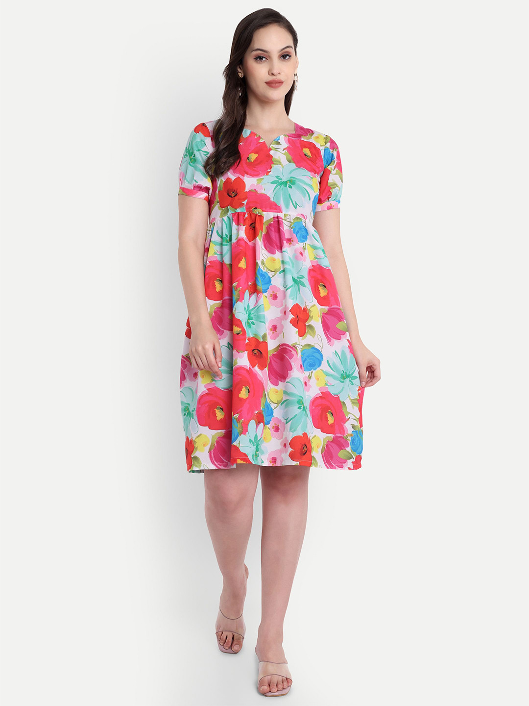 

GAB Print Puff Sleeve Empire Dress, Multi
