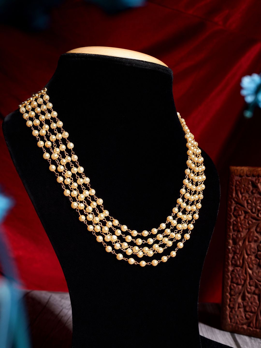 

AARSEE OFFICIAL Anti-Tarnish 22KT Gold-Plated 5 strand Pearl Chain Necklace