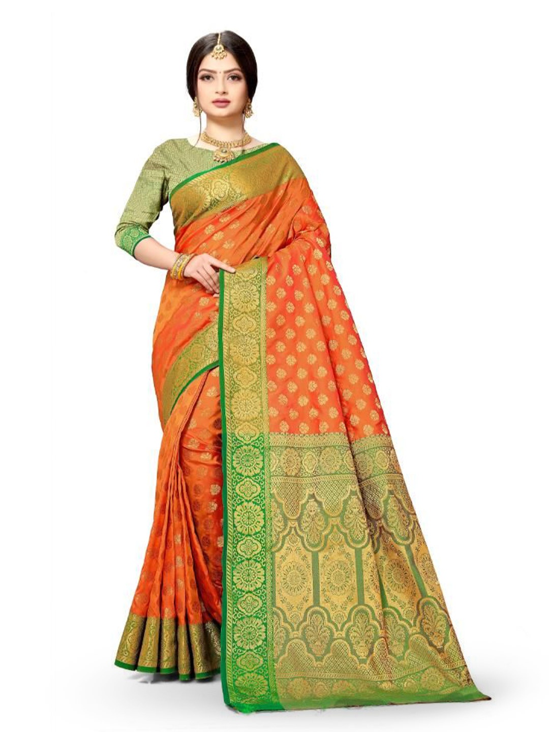 

jayant creation Woven Design Zari Silk Blend Banarasi Saree, Orange