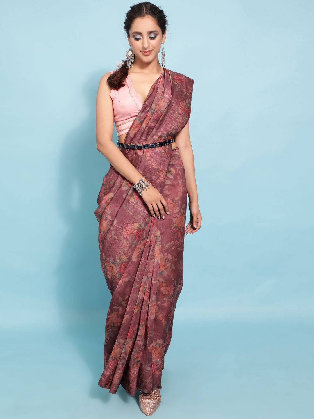 

Suha Floral Poly Georgette Saree, Maroon