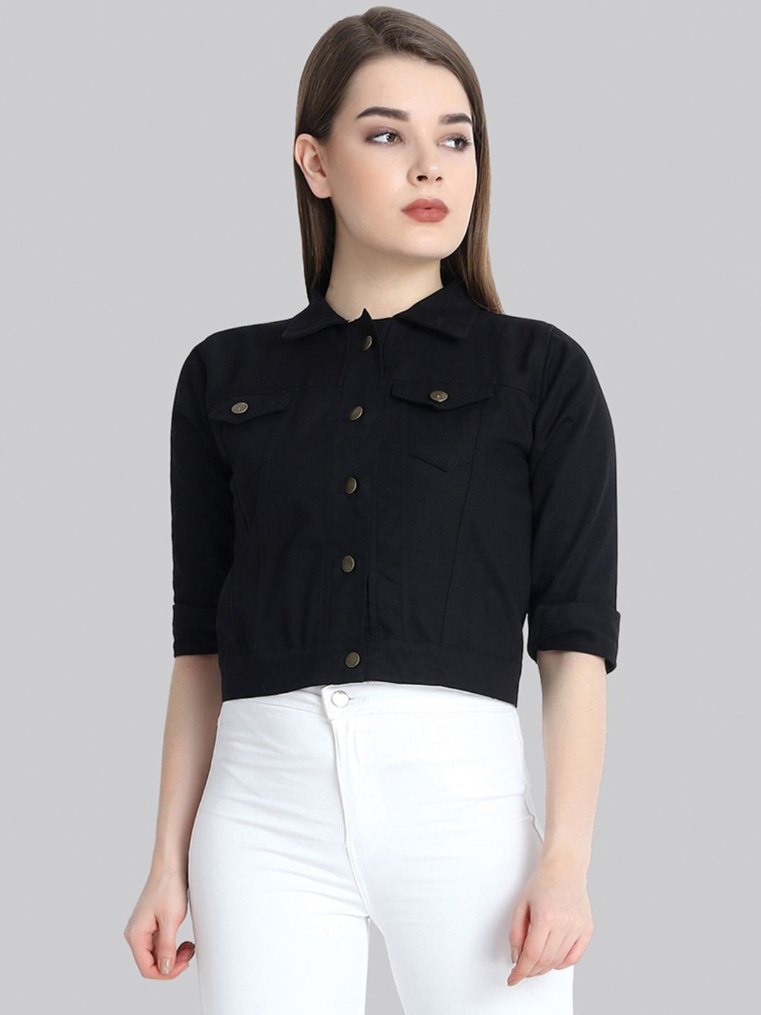 

DIMPY GARMENTS Women Lightweight Denim Jacket, Black