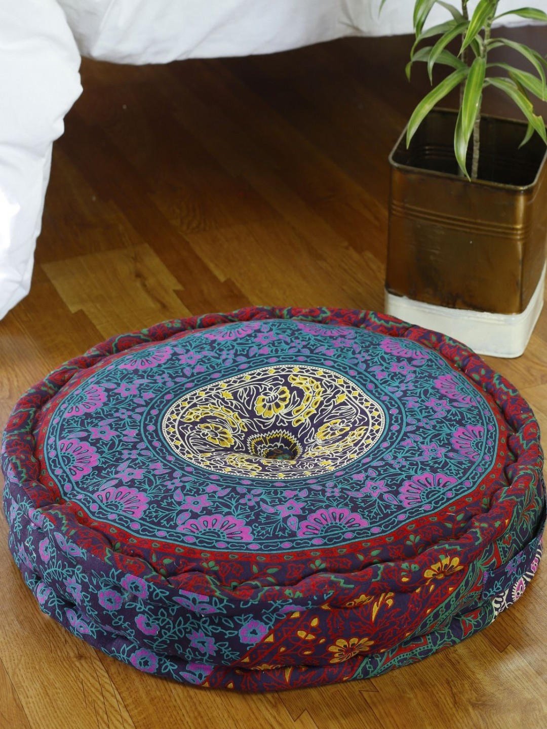 

HANDICRAFT PALACE Violet & Red Mandala Printed Round Pure Cotton Floor Cushion