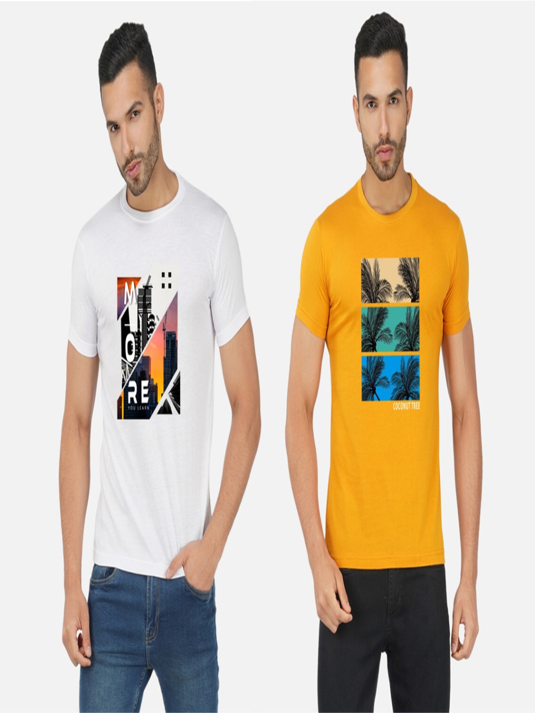 

GLOBAL NOMAD Men 2 Printed Bio Finish Applique T-shirt, White