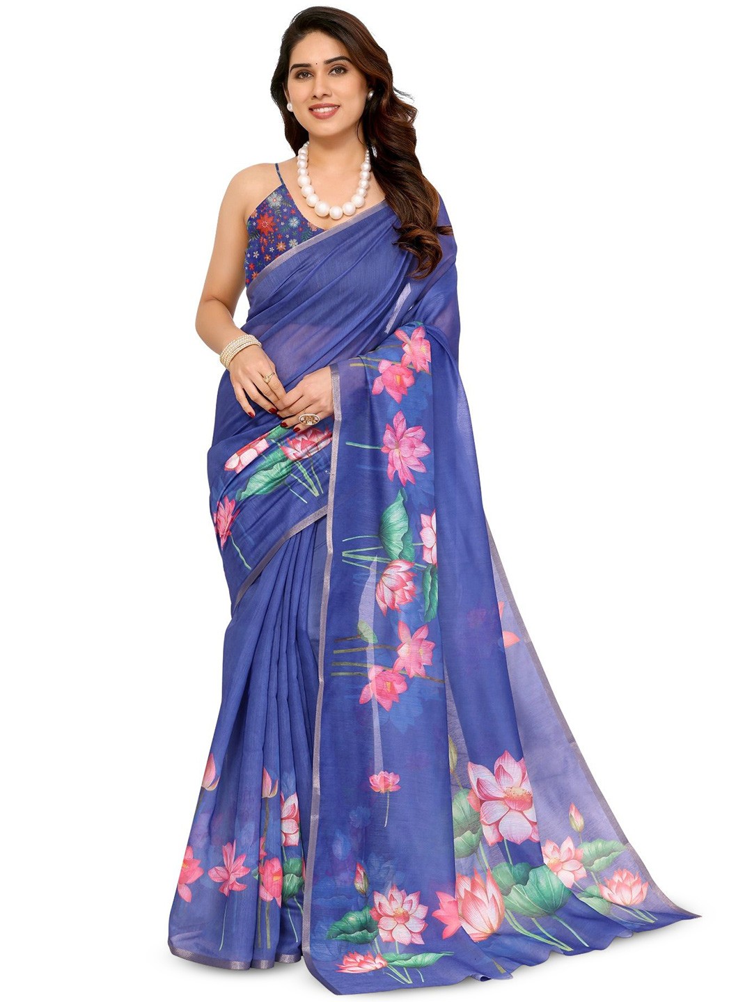 

Moda Rapido Floral Zari Saree, Blue