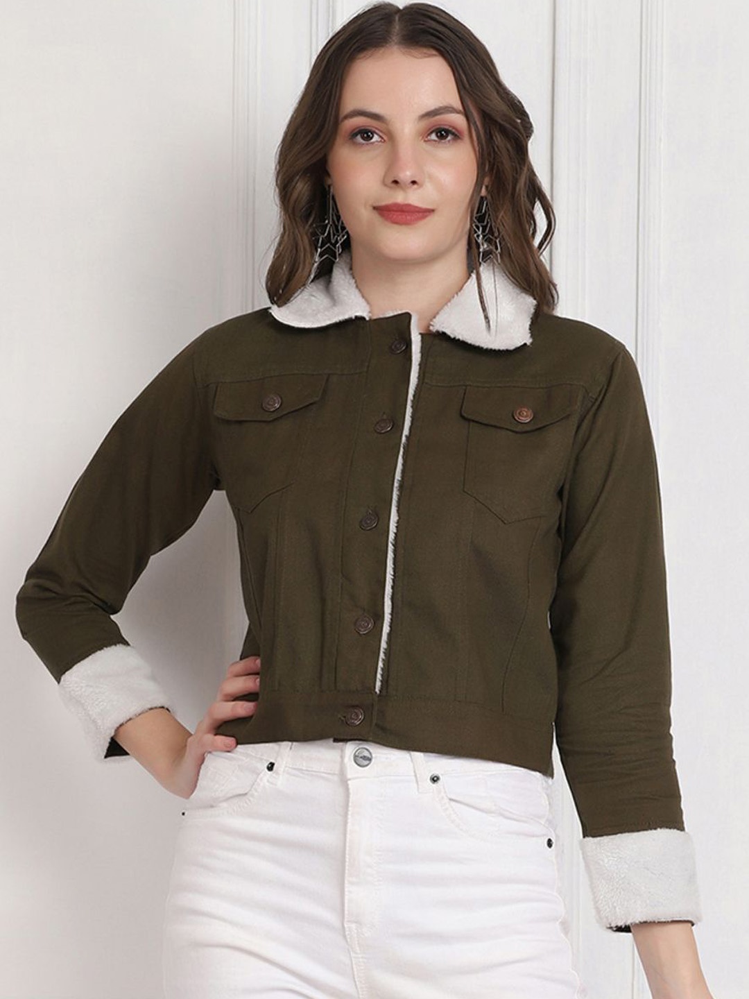 

DIMPY GARMENTS Women Lightweight Denim Jacket, Green