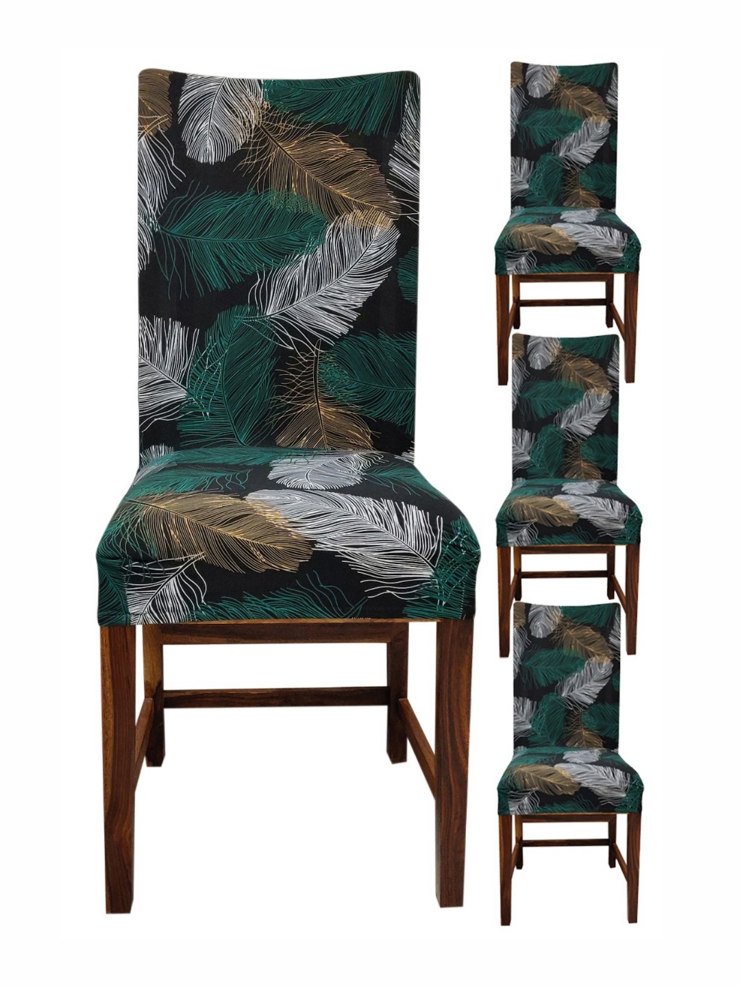 

FAVRIA Black & Green 4 Pieces Printed Stretchable Dining Chair Covers