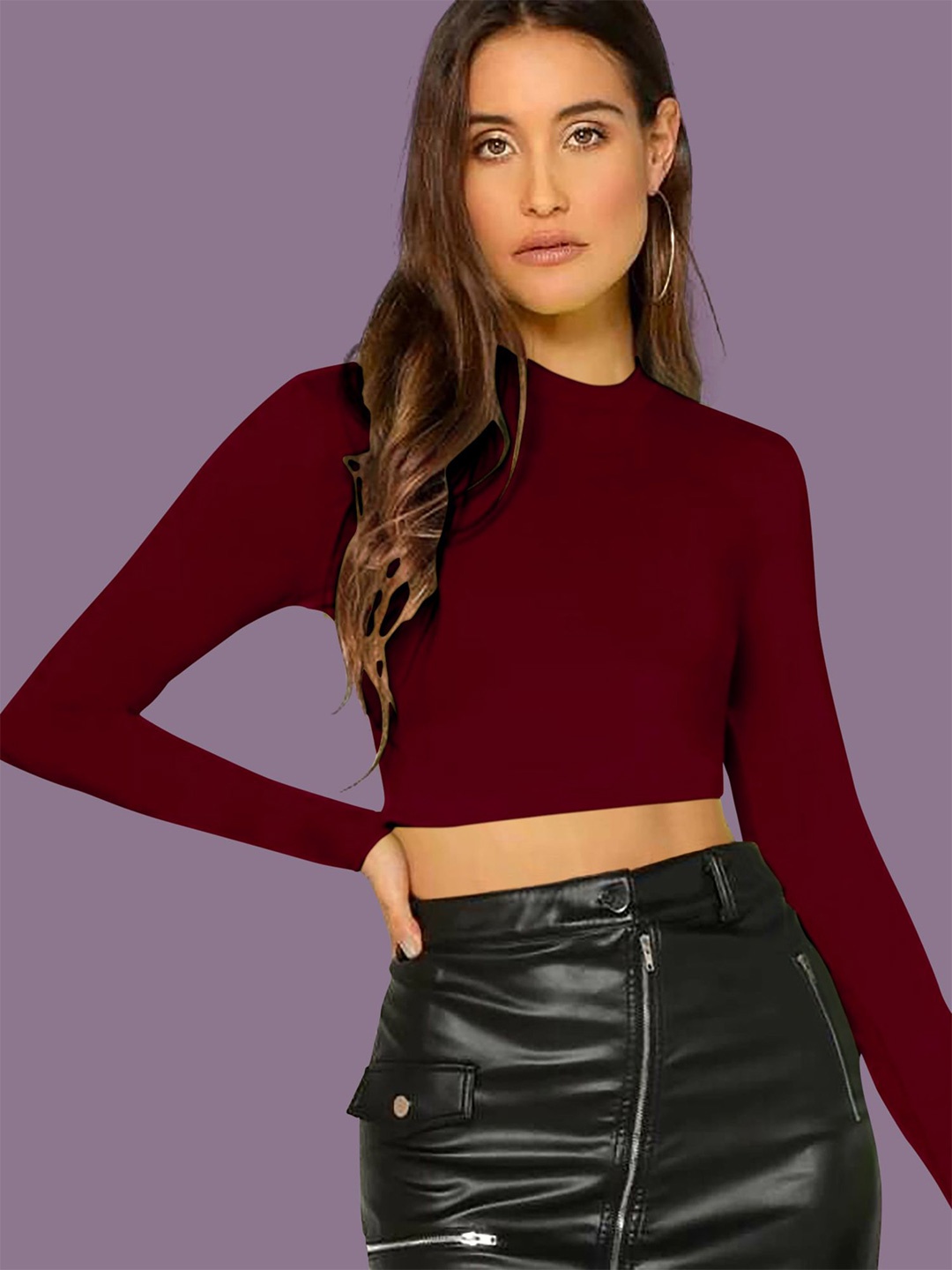 

Dream Beauty Fashion Women Long Sleeves Fitted Crop Top, Maroon