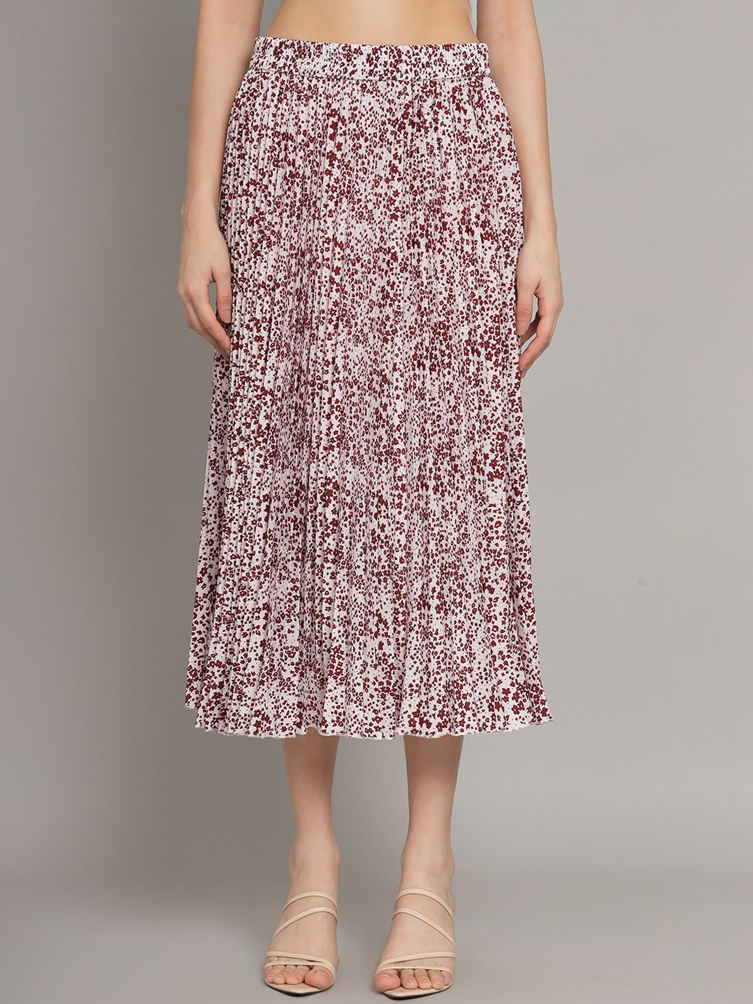 

OTABU Pleated A-Line Midi Skirt, Maroon