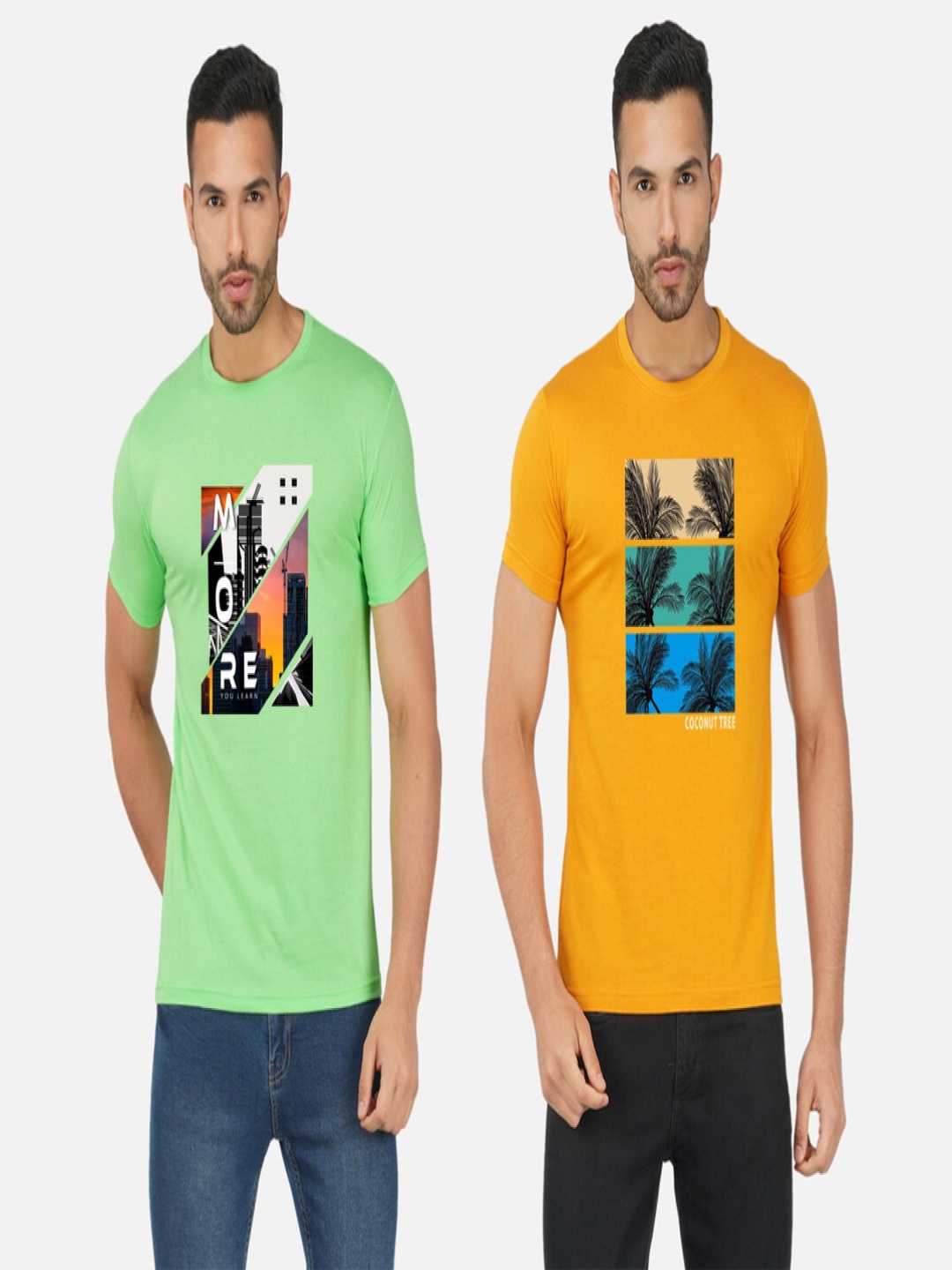 

GLOBAL NOMAD Men 2 Printed Bio Finish Applique T-shirt, Green
