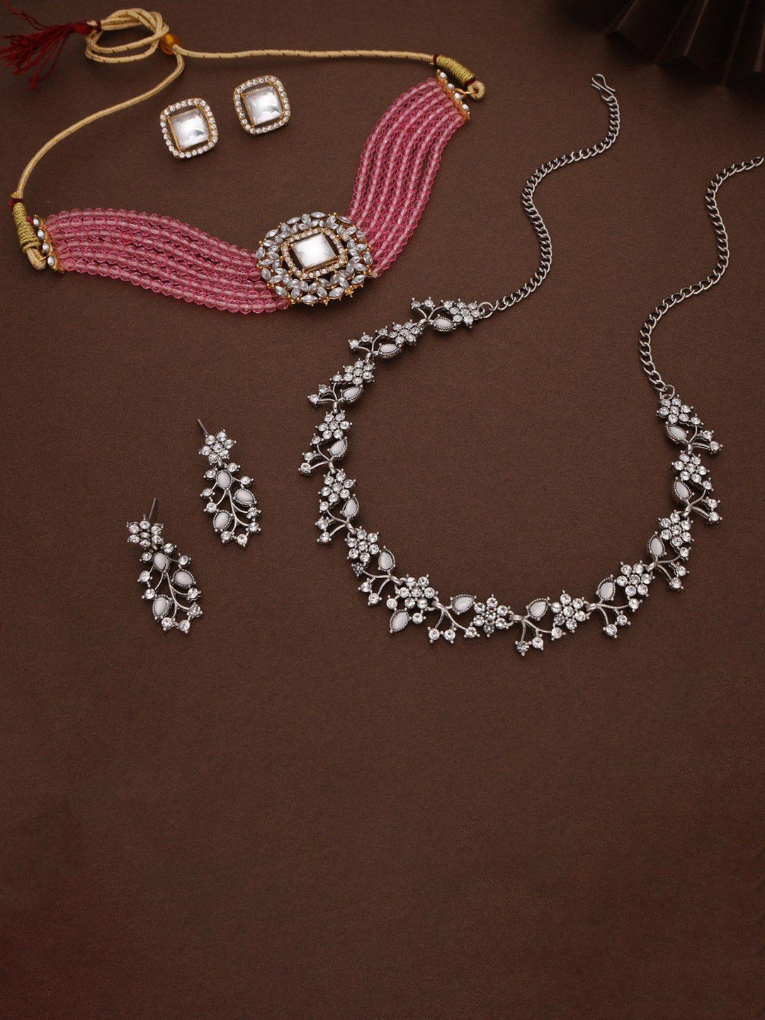 

Lyriss Set Of 2 Gold-Plated & Silver-Plated American-Diamond-Studded Jewellery Sets