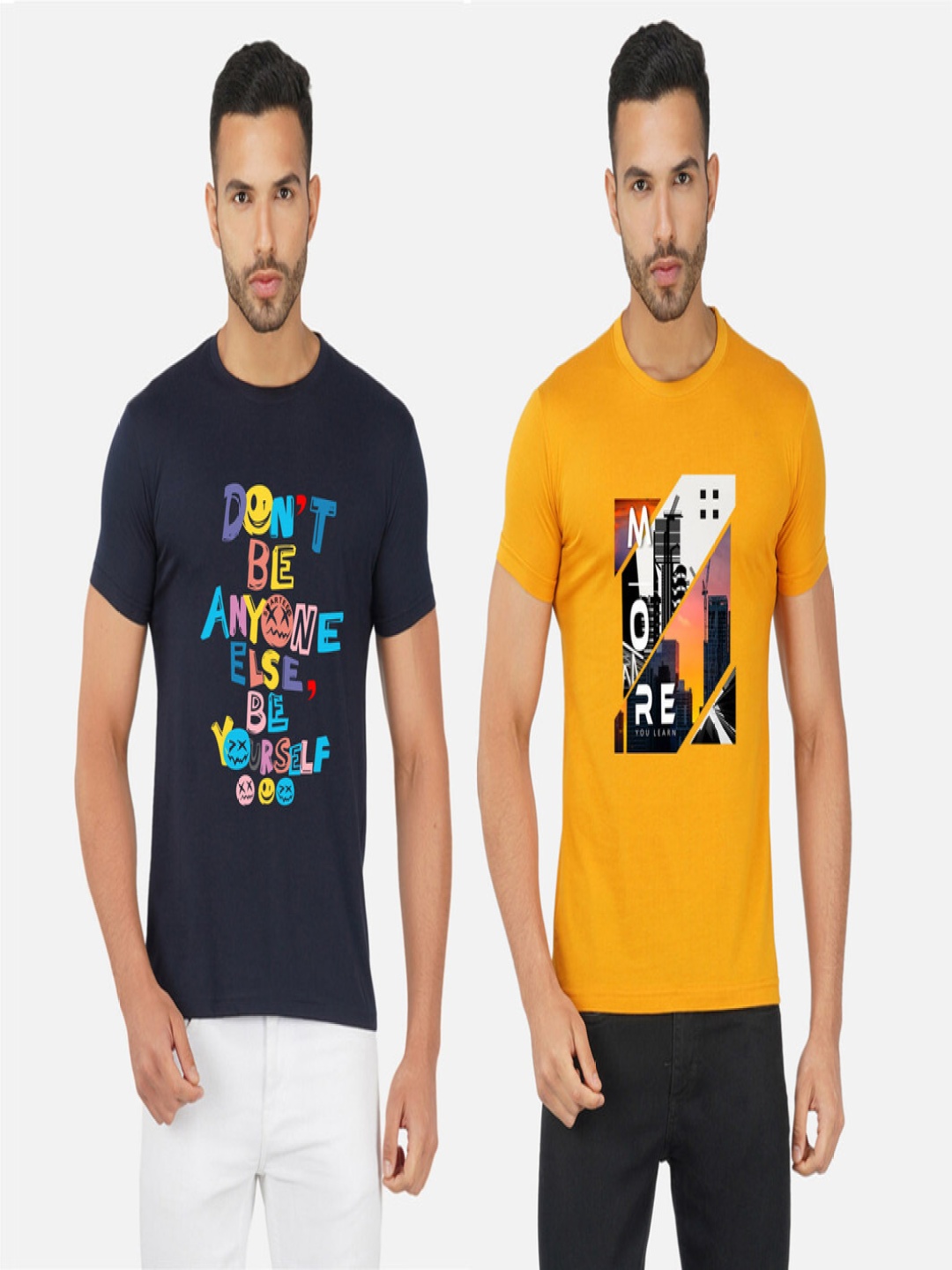 

GLOBAL NOMAD Men 2 Printed Bio Finish Applique T-shirt, Navy blue
