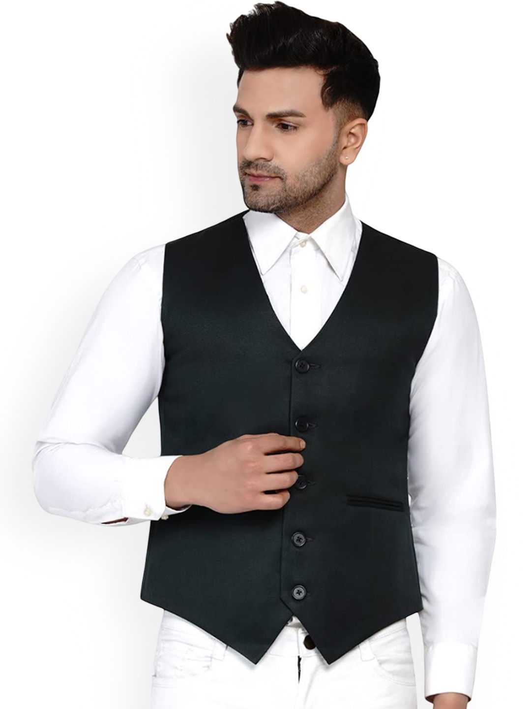 

VEERA PARIDHAAN Pure Cotton Woven Waistcoat, Green