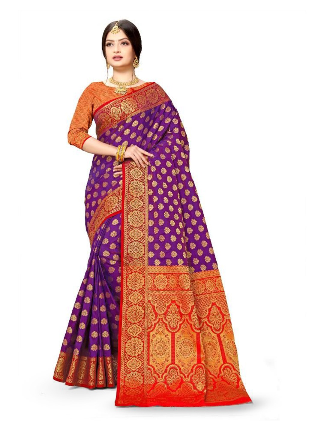 

jayant creation Woven Design Zari Silk Blend Banarasi Saree, Purple