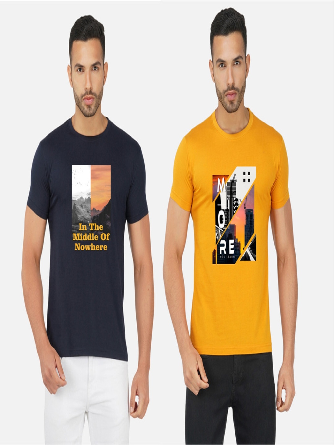 

GLOBAL NOMAD Men 2 Printed Bio Finish Applique T-shirt, Navy blue