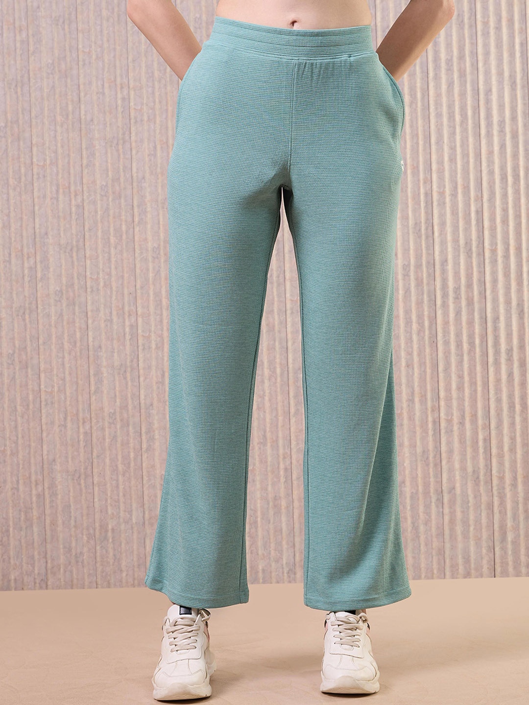 

Technosport Women Cubic Melange Relaxed Fit Track Pants With Double Cool, Green