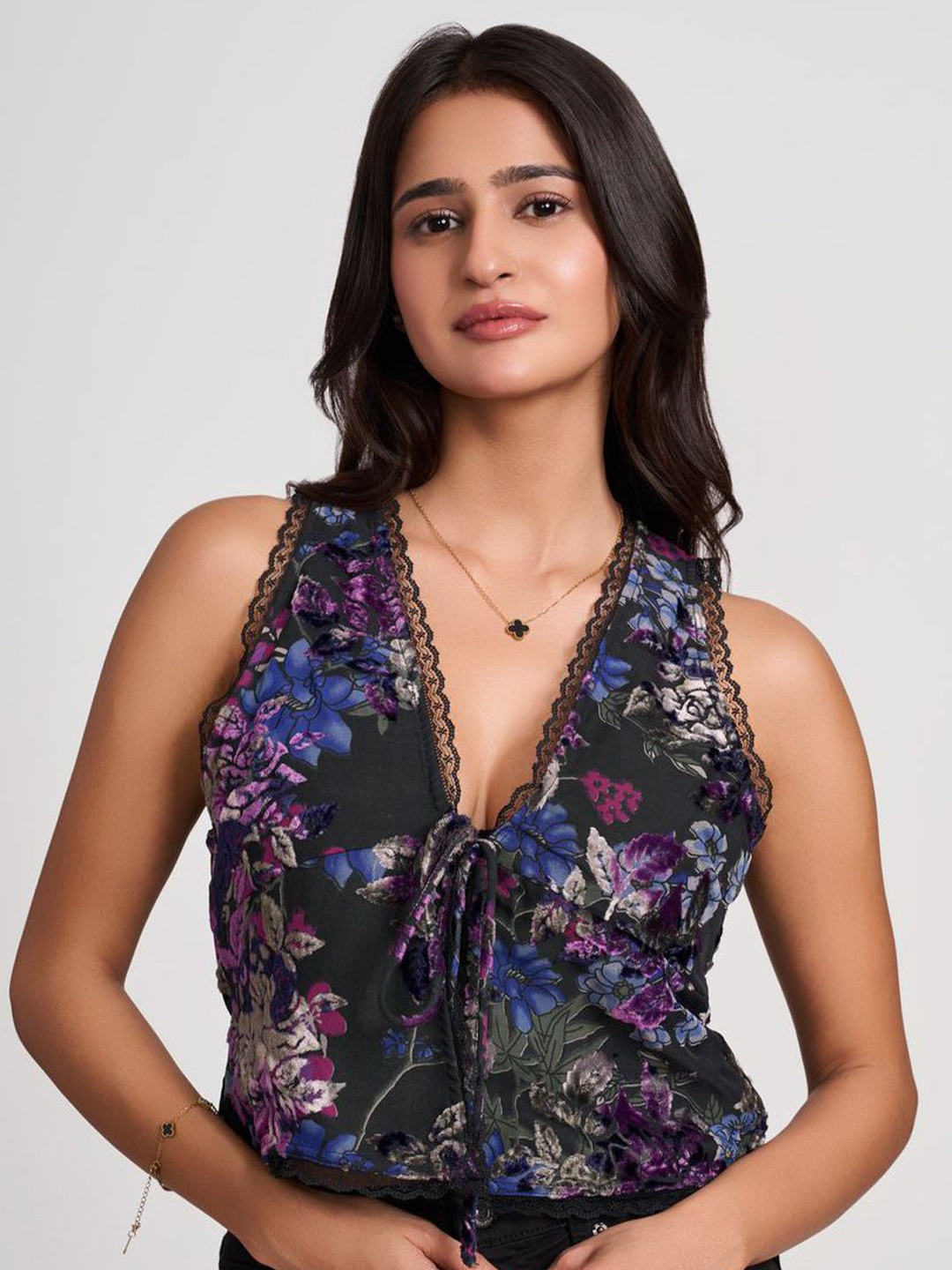 

How When Wear Velvet Lace Trim Cami Top, Purple