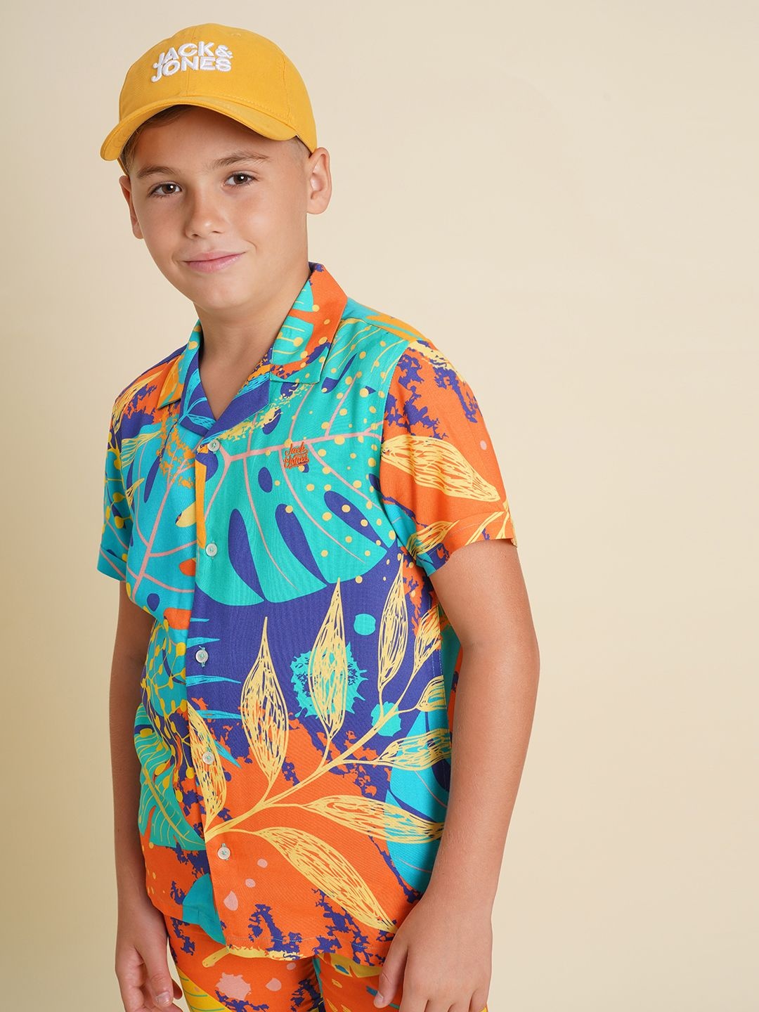 

Jack & Jones Junior Boys Cuban Collar Floral Printed Casual Shirt, Turquoise blue