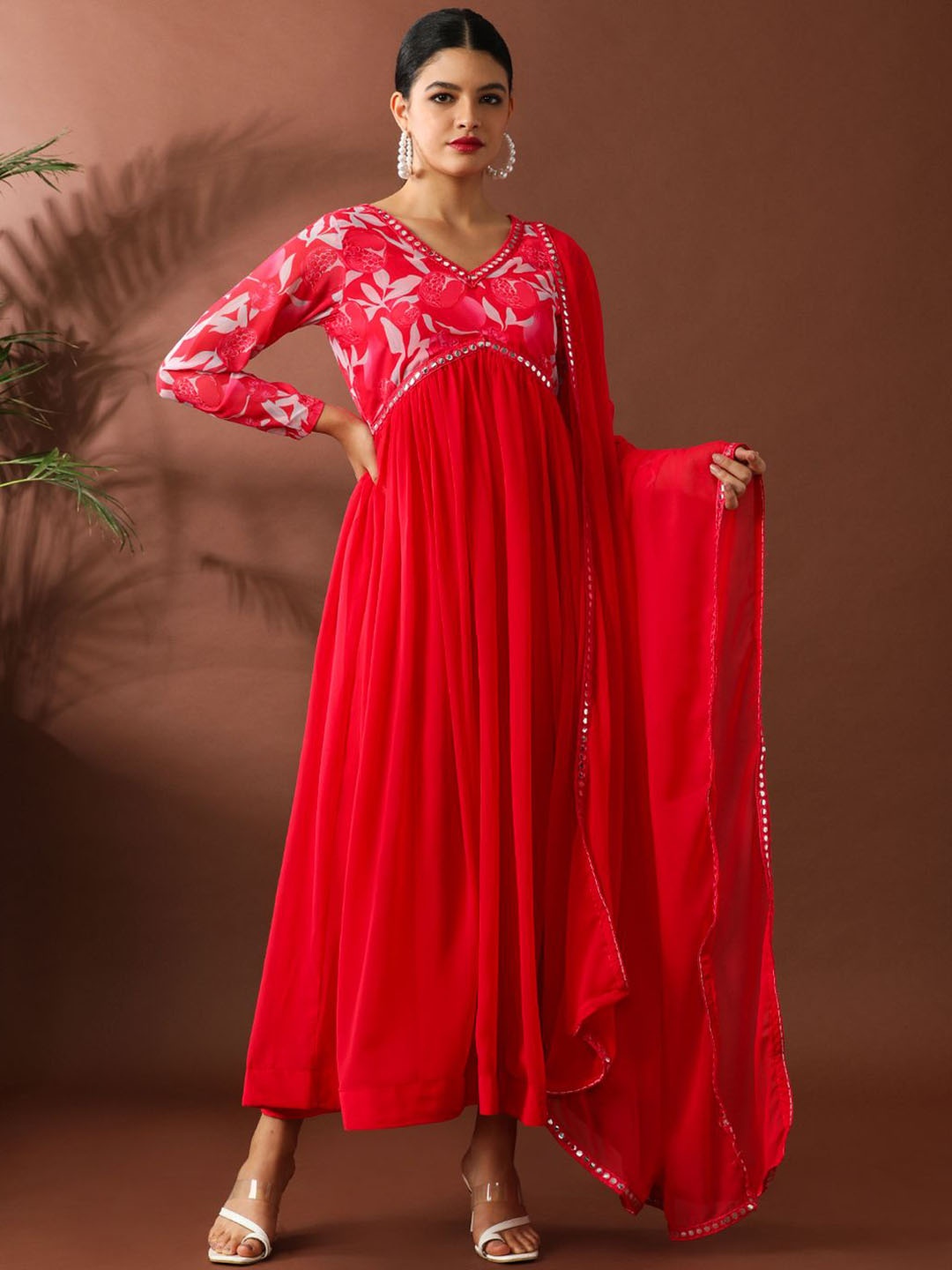 

Jaipur Kurti Women Embroidered A-Line Ethnic Dress With Dupatta, Red