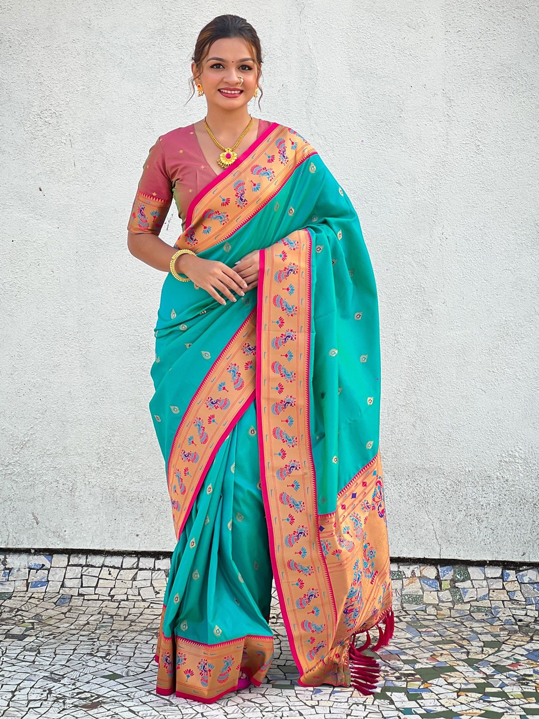 

Rangtulika Ethnics Woven Design Zari Paithani Saree, Turquoise blue