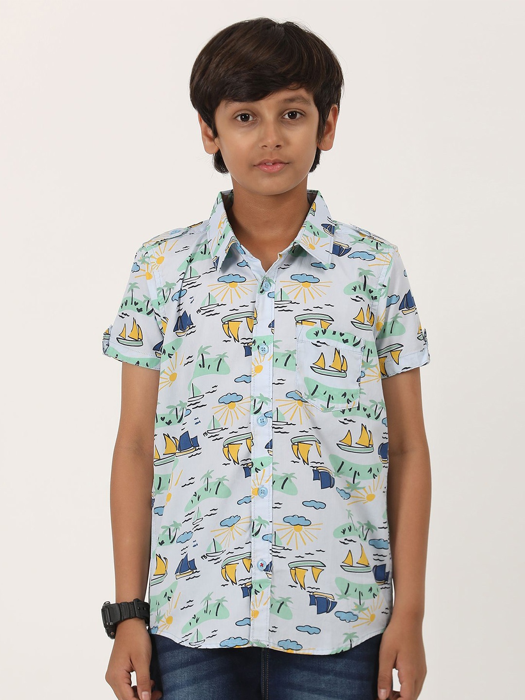

ZION Boys Classic Opaque Printed Casual Shirt, Blue