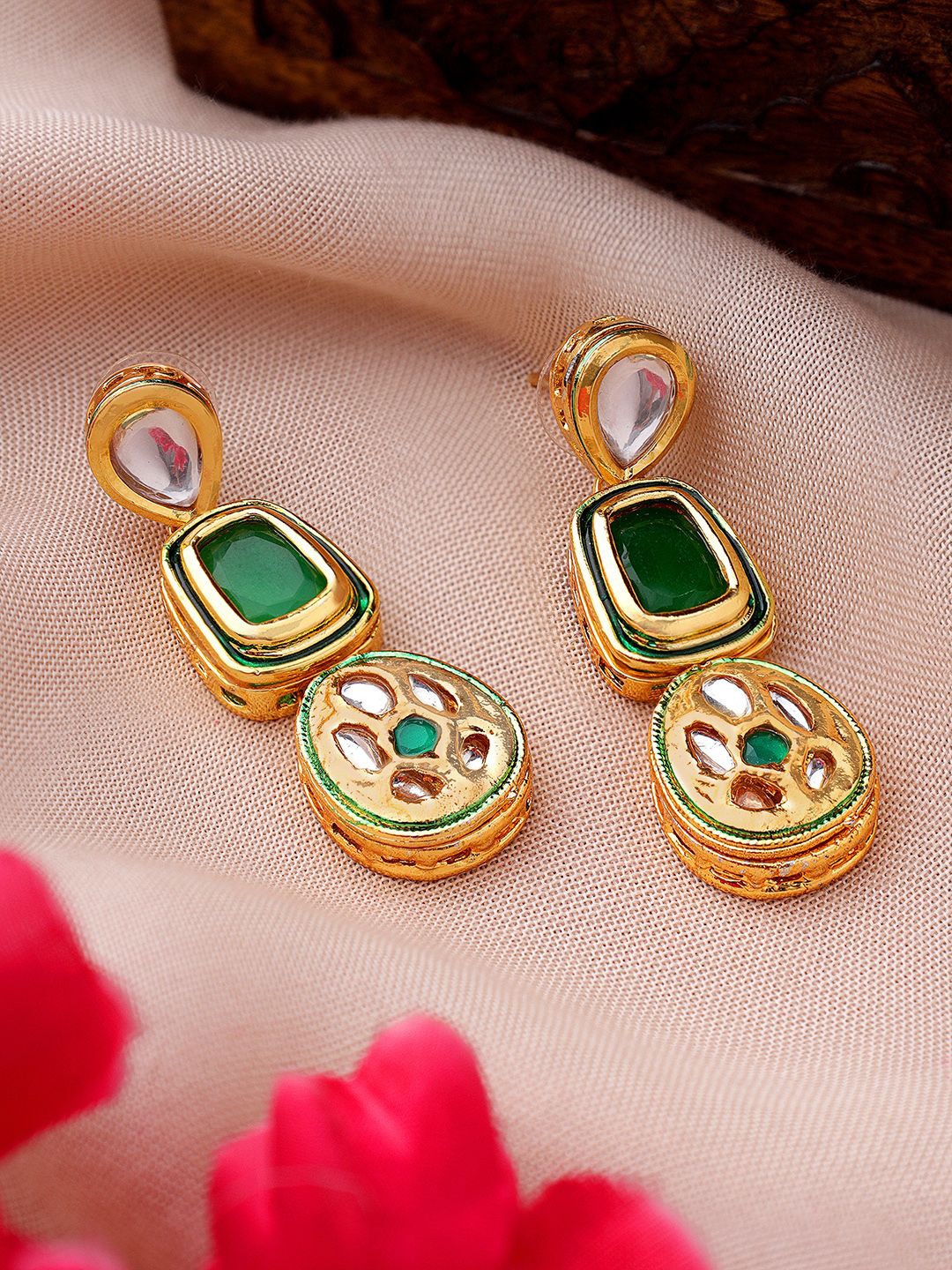 

AARSEE OFFICIAL Anti-Tarnish 22KT Gold Plated Emerald Elegance Earrings