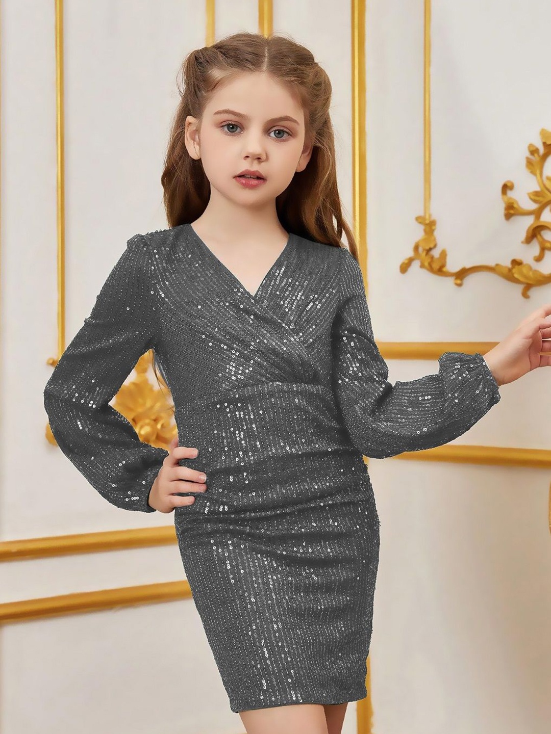 

Vani Enterprise Embellished Net Dress, Grey