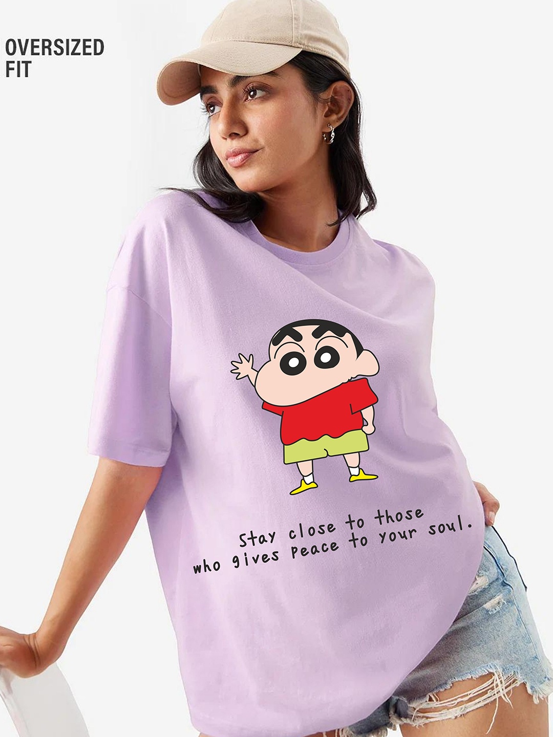 

RAYACLOSET Women Printed Applique T-shirt, Lavender
