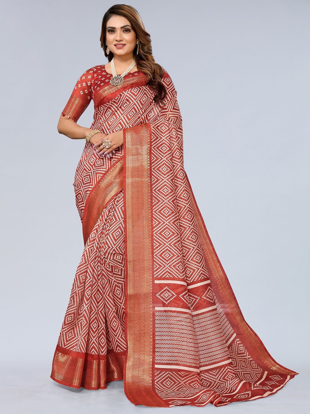 

Moda Rapido Bandhani Zari Saree, Orange