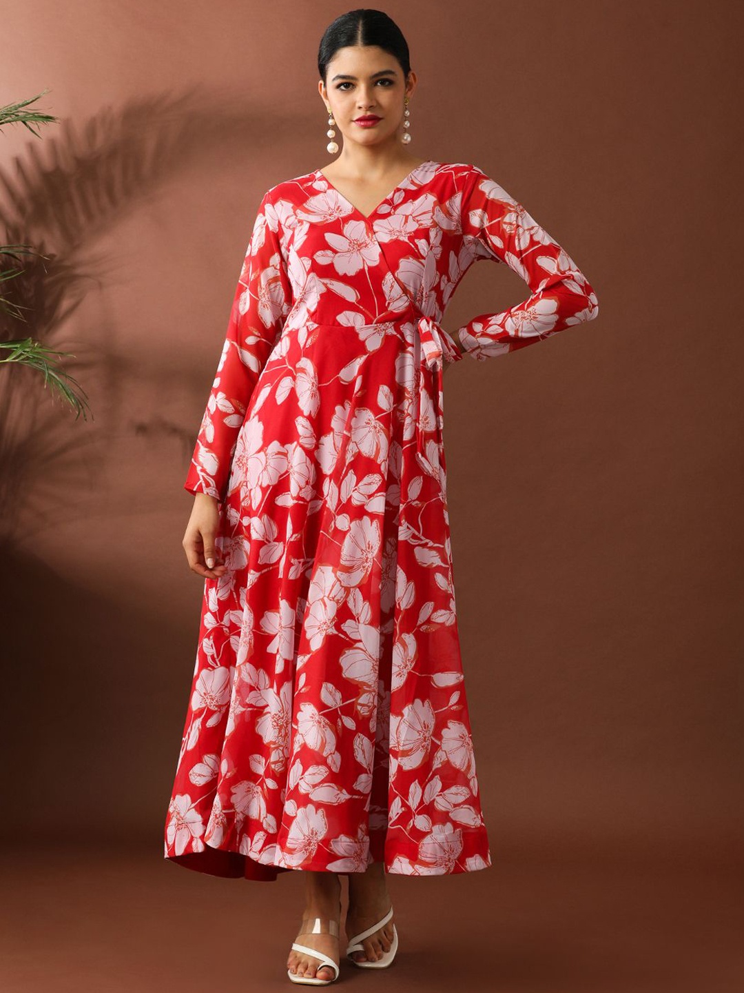 

Jaipur Kurti Women Floral Printed Tie-Ups Wrap Dress, Red
